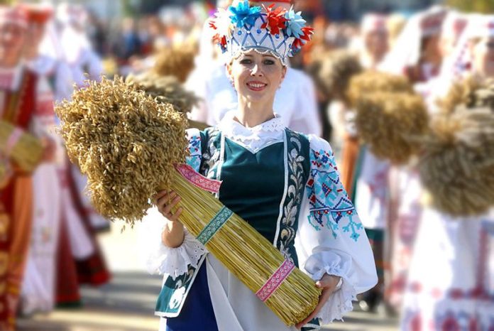 Дожинки, девушка, колосы